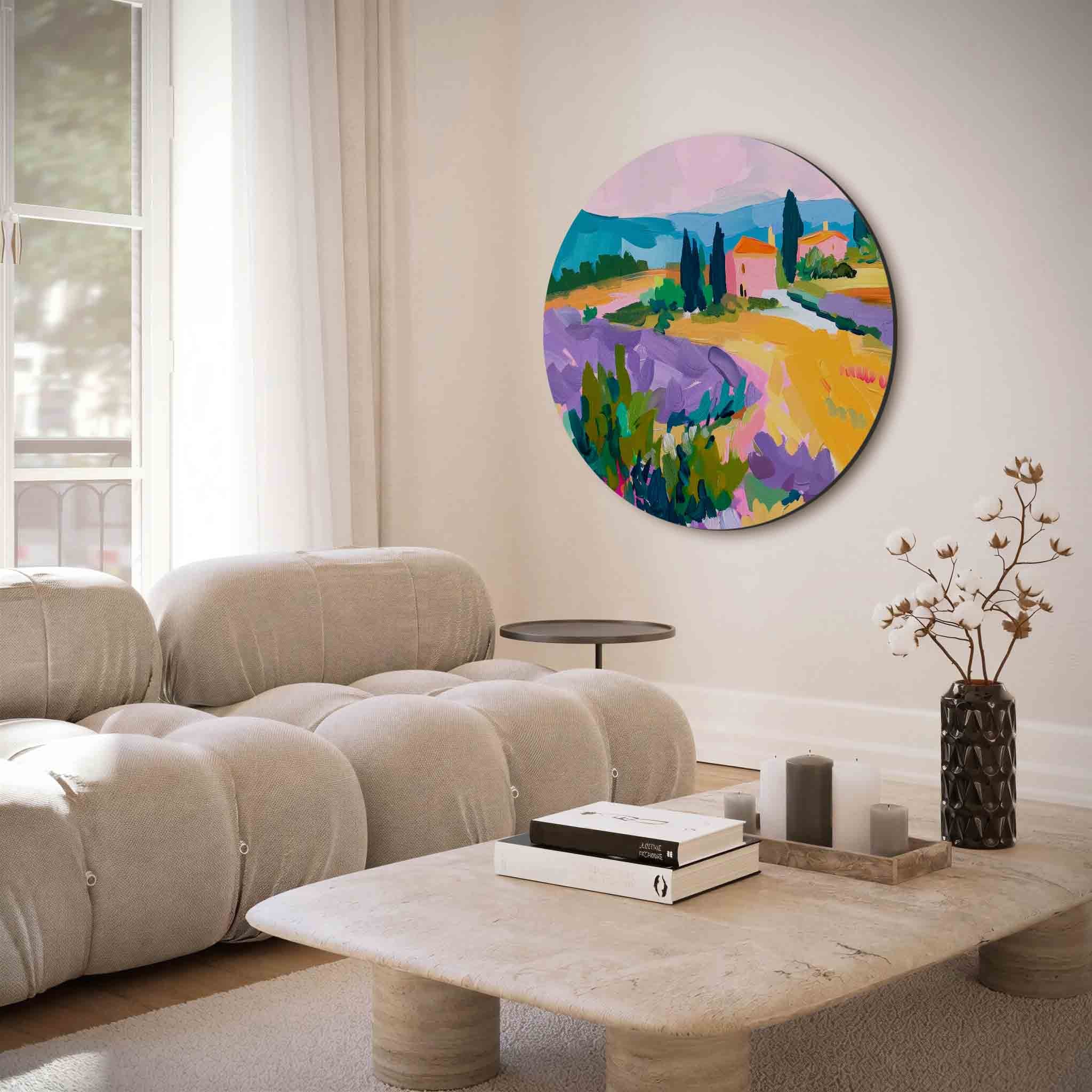 Landschap met lavendelvelden Muurcirkel