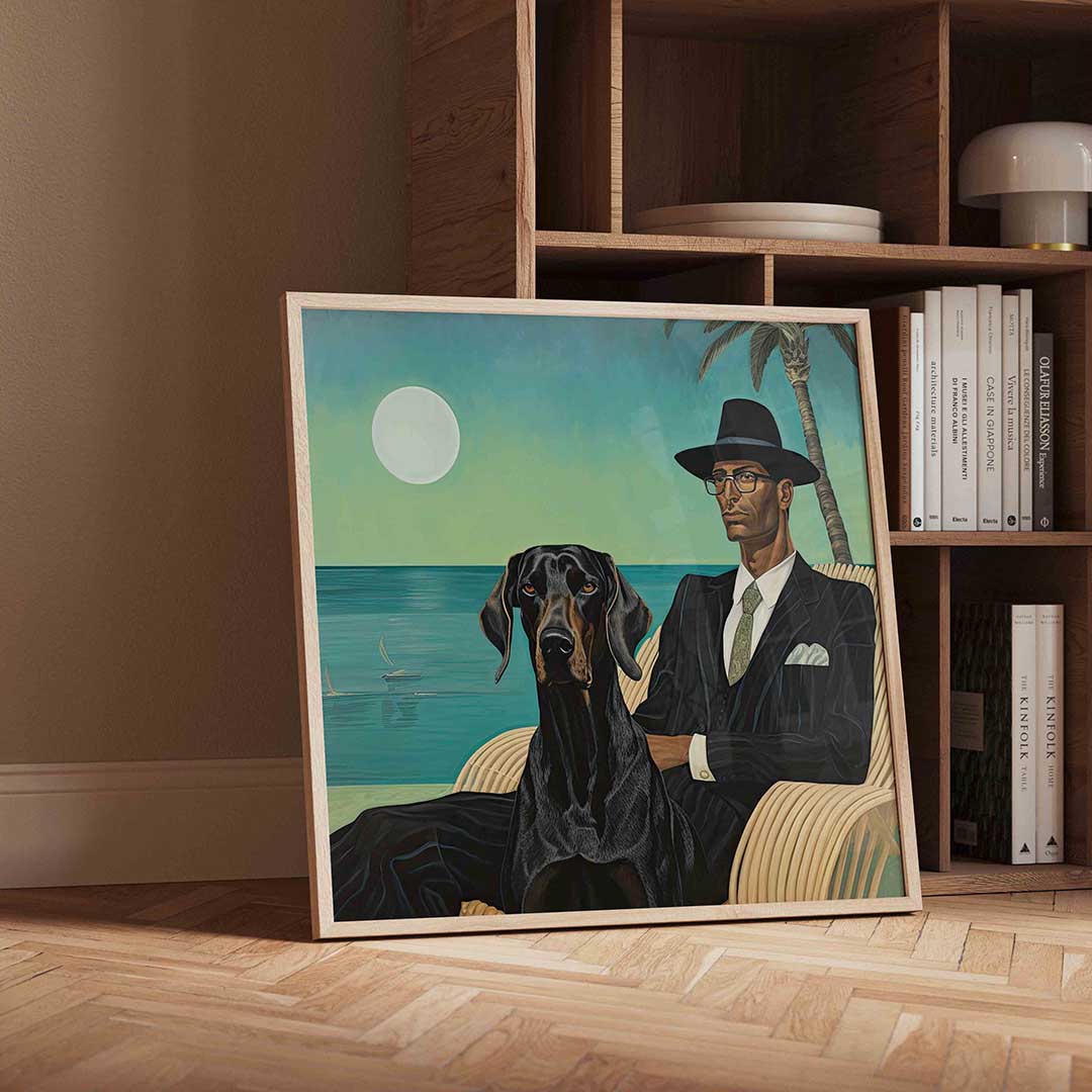 Man en hond bij zee Poster