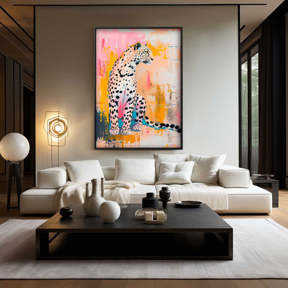 Kleurrijke Abstracte Luipaard Kunstwerk-canvas-dibond-plexiglas-wanddecoratie-WallArtistic