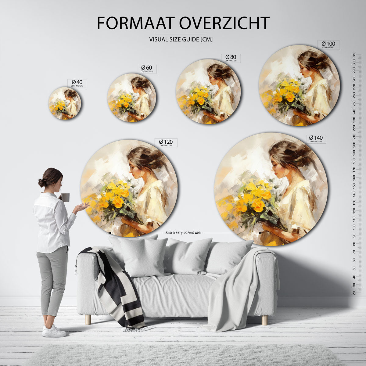 Vrouw met bloemen Muurcirkel