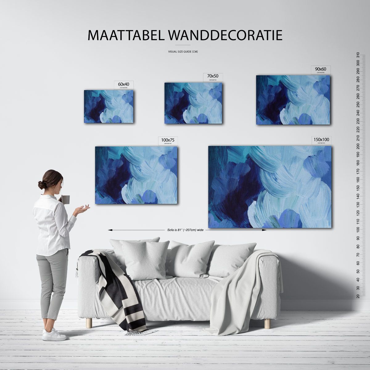 Dynamische blauwe borstels Kunstwerk