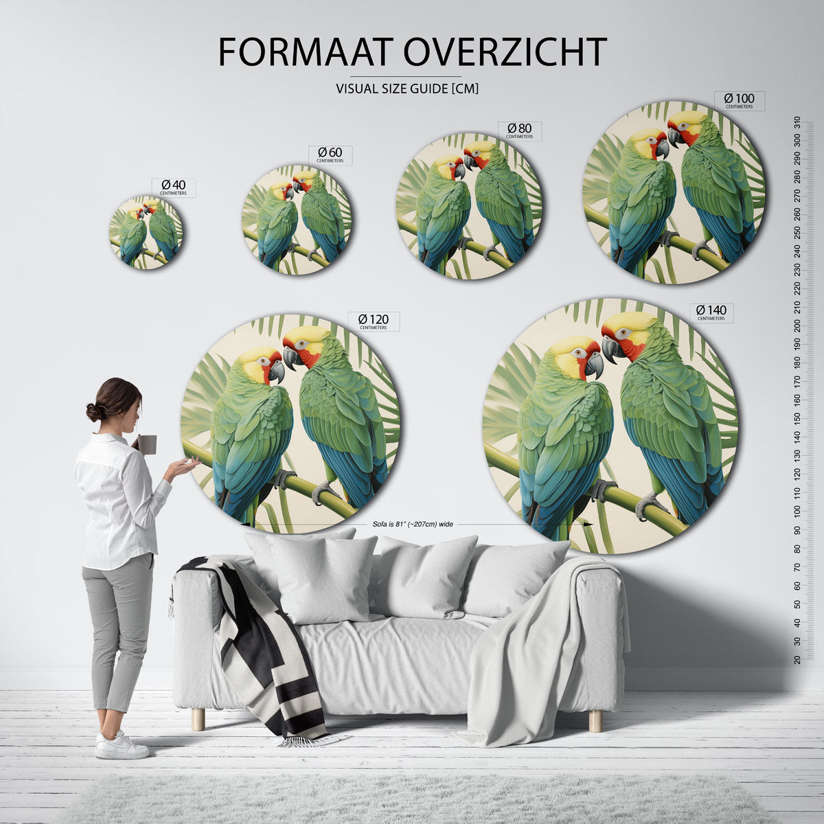 Papegaaien op tak Muurcirkel