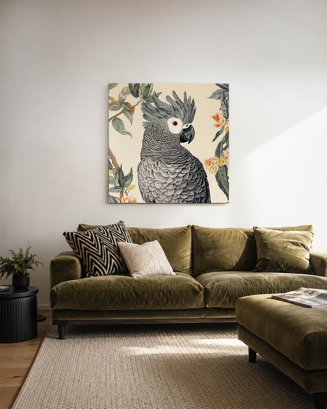 Papegaai en bloemen Kunstwerk
