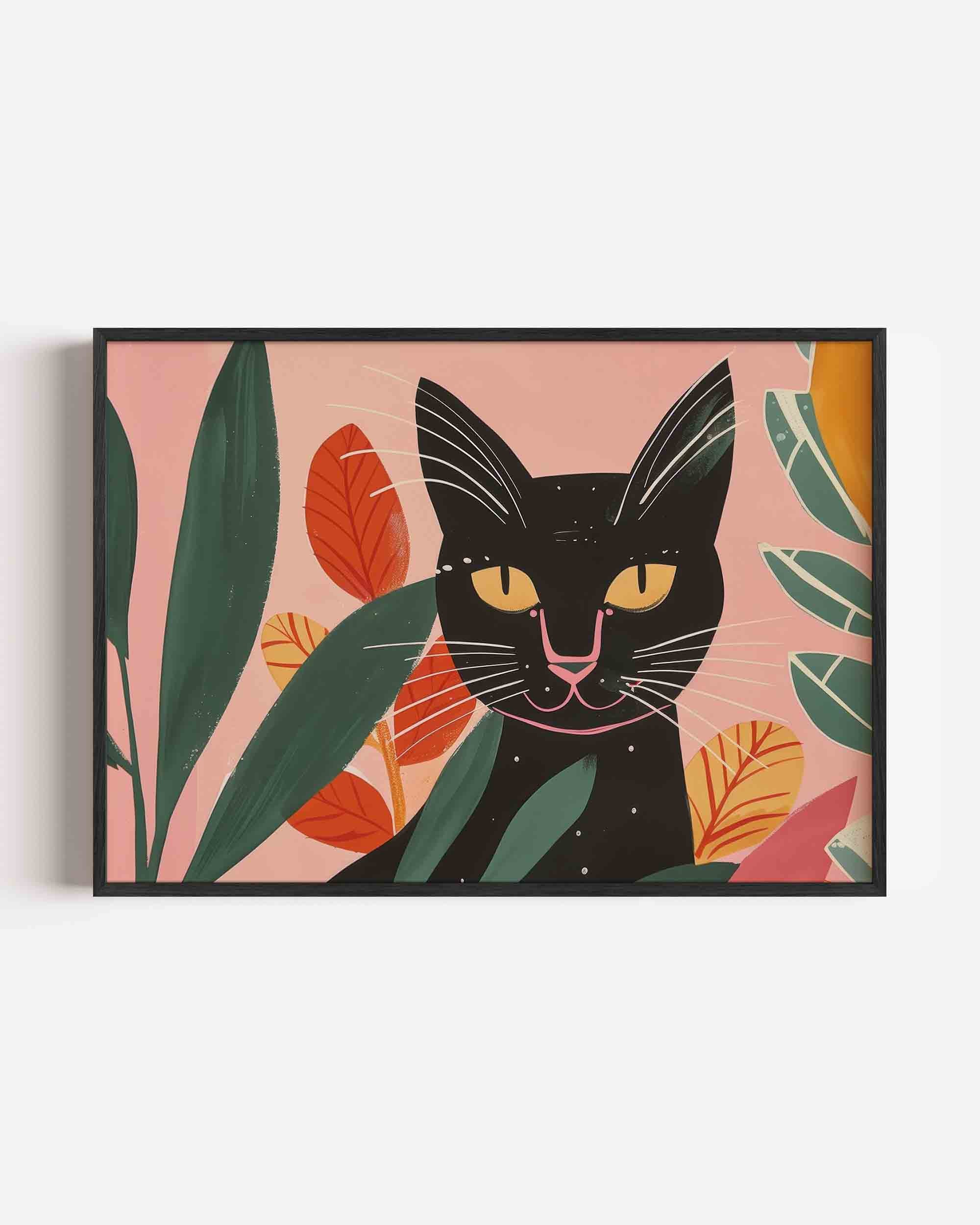 Kat met bladeren Poster