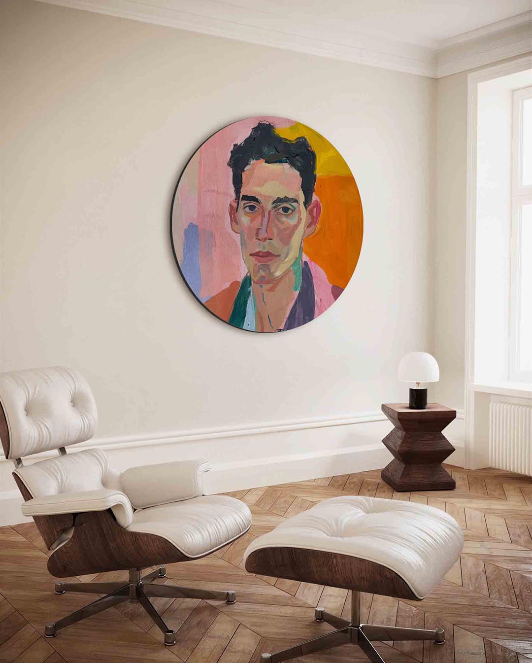 Portret in levendige kleuren Muurcirkel