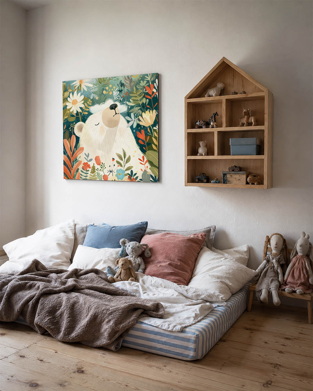 Dromerige beer in bloemen Kunstwerk