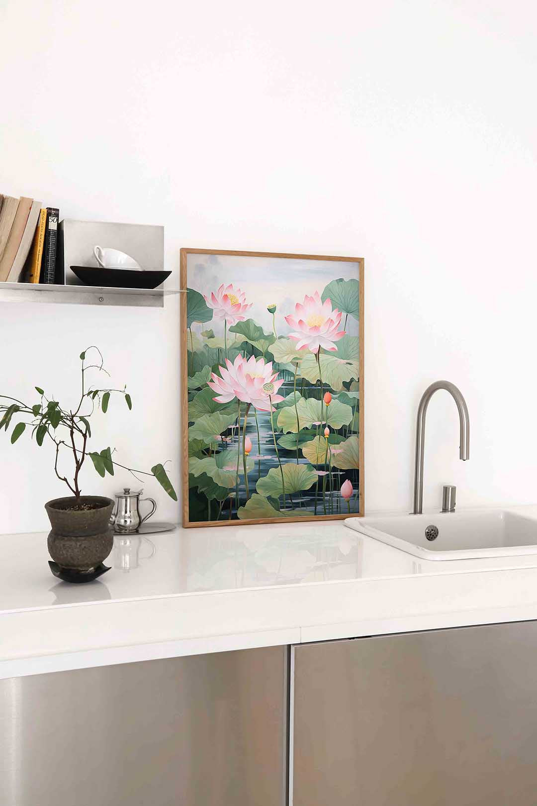 Lotusbloemen en bladeren Poster