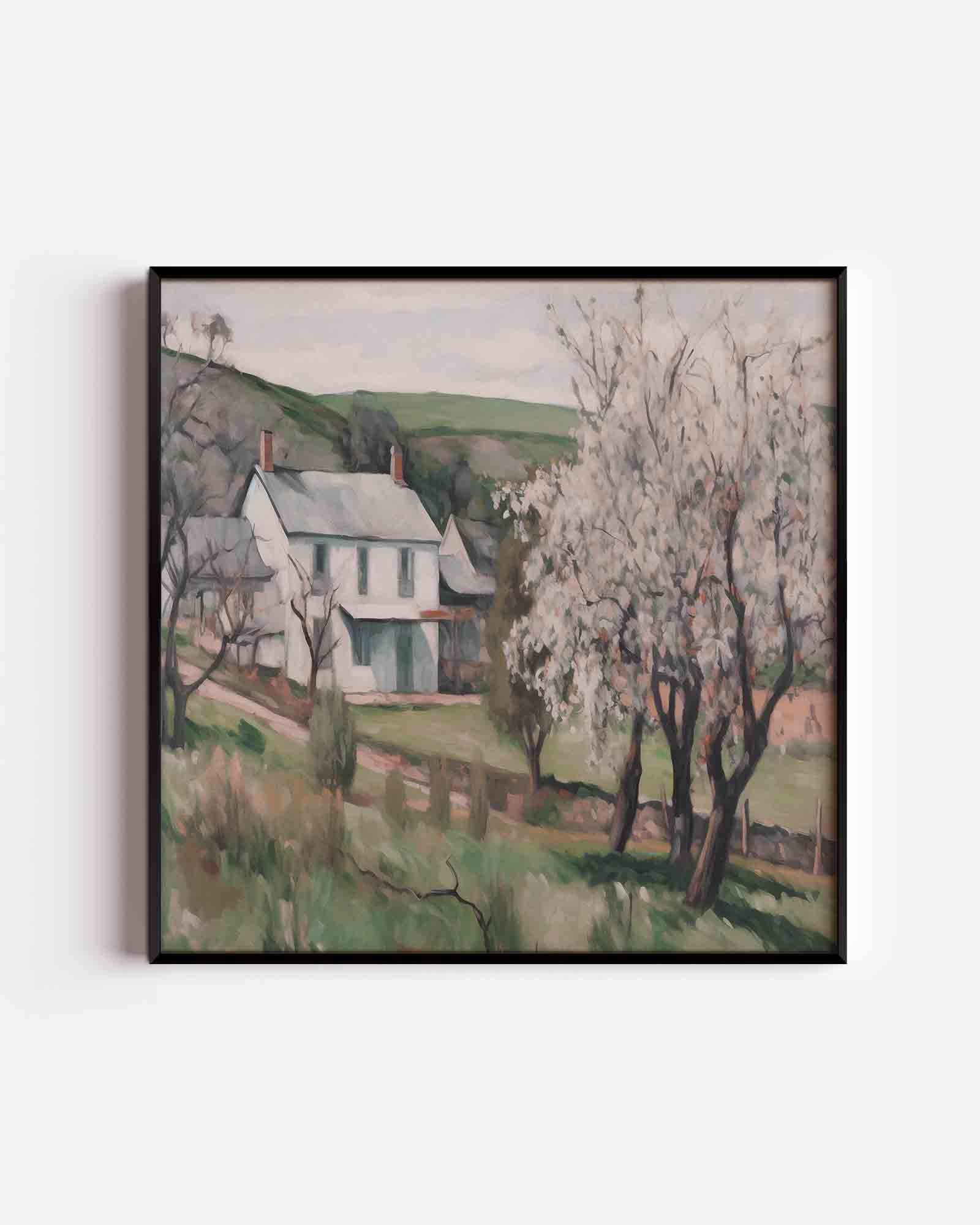 Landelijk huis met bloesem Poster