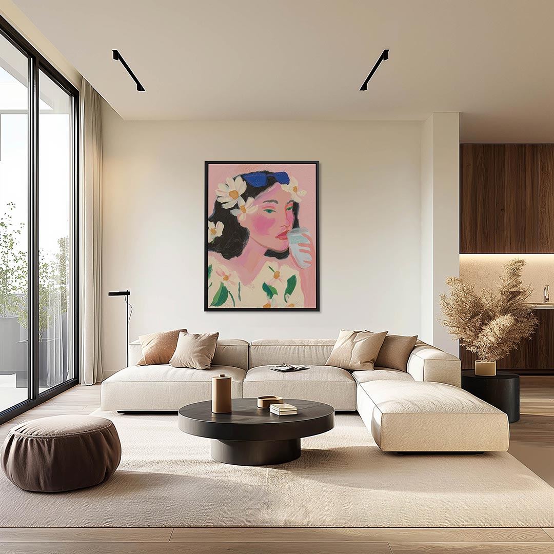 Vrouwelijk portret bloemen Kunstwerk