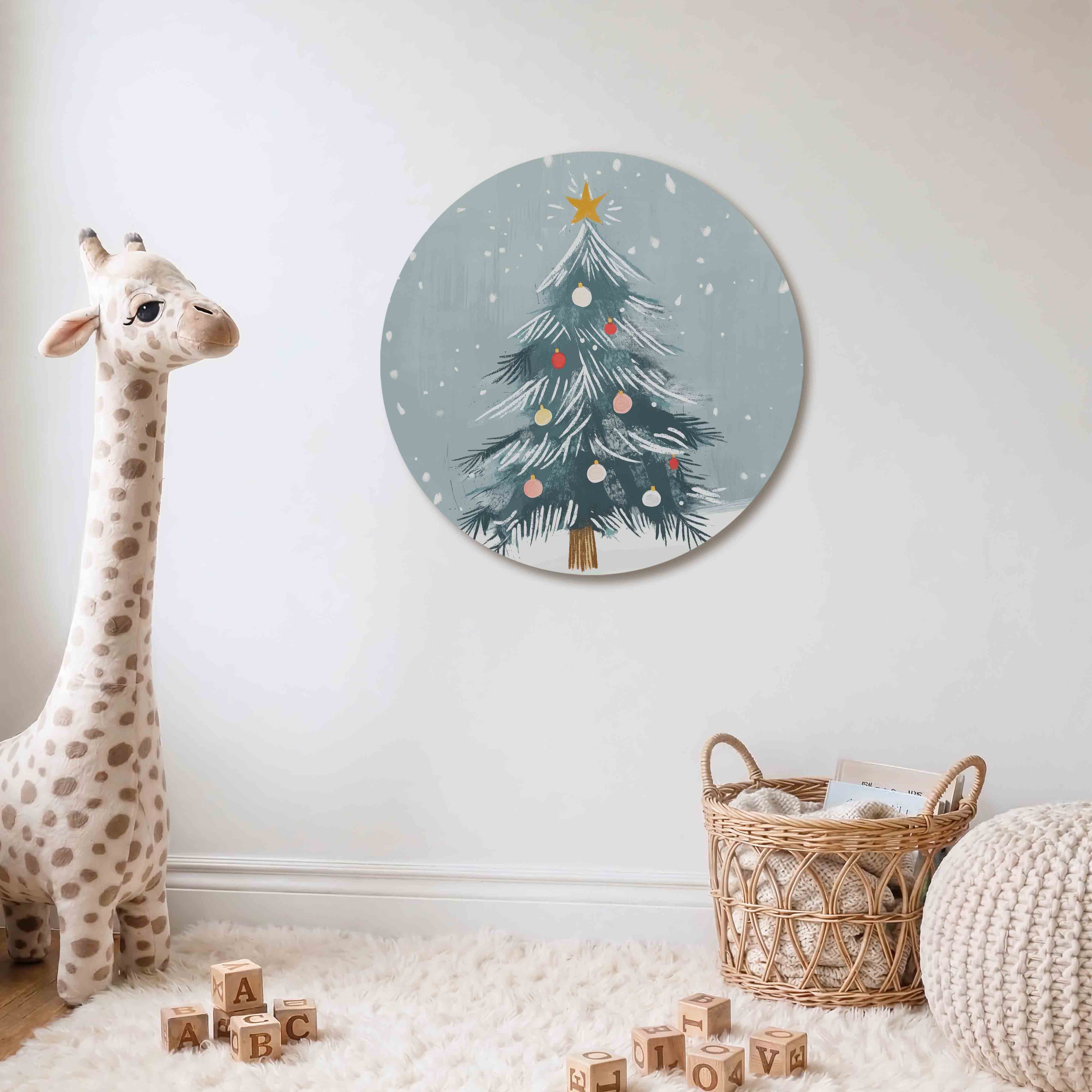 Kerstboom met sneeuw Muurcirkel