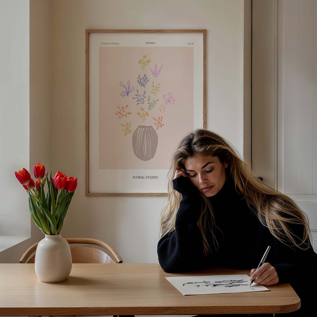 Botanische Bloemenvaas Poster-WallArtistic