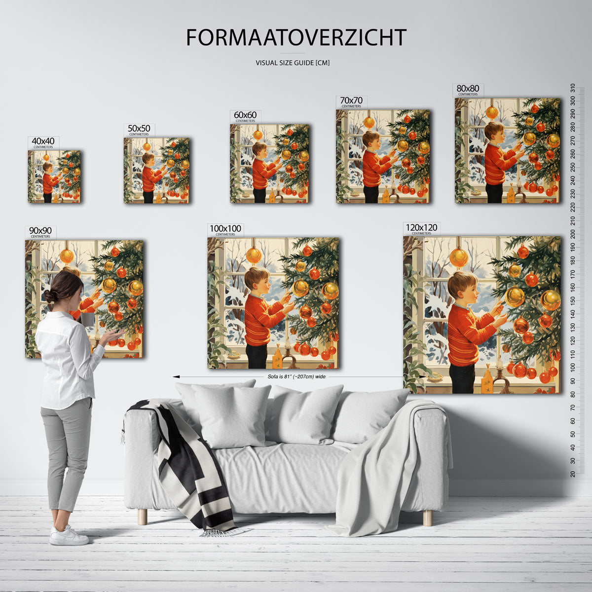 Jongen bij kerstboom Poster