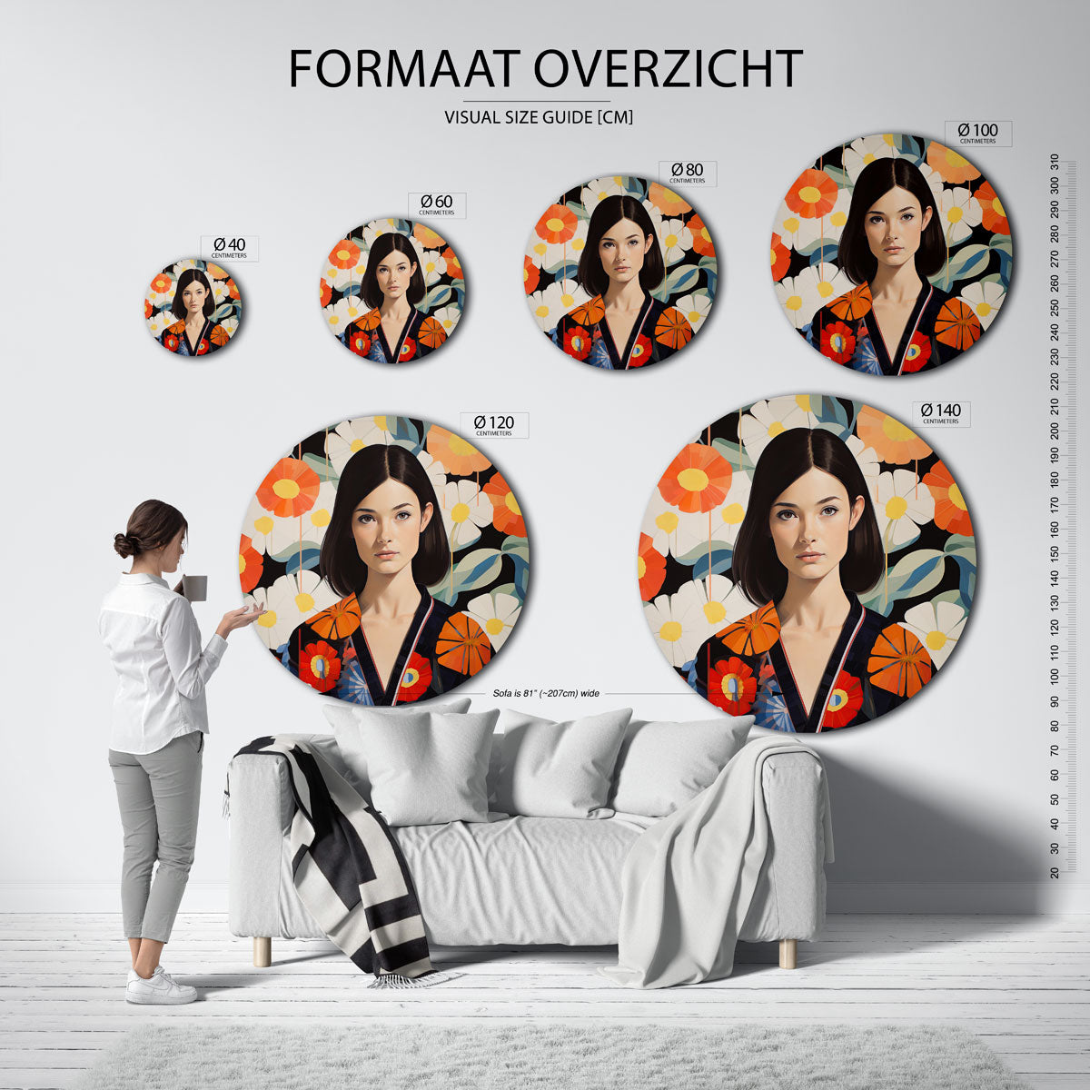 Vrouw met bloemen Muurcirkel