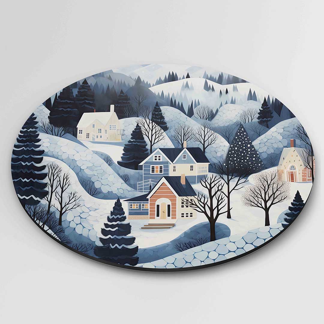 Winterlandschap met huizen Muurcirkel