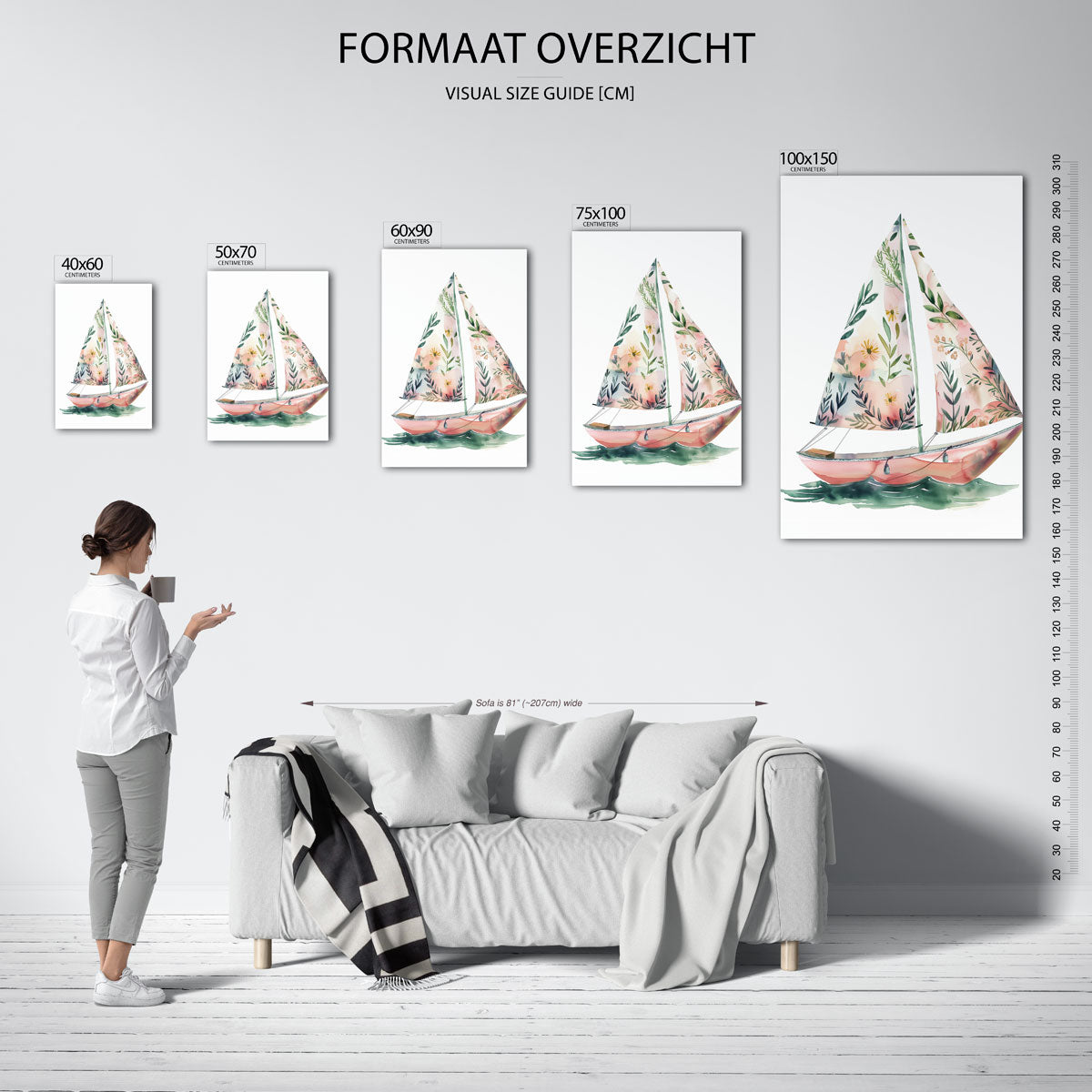 Bloemrijke zeilboot Kunstwerk