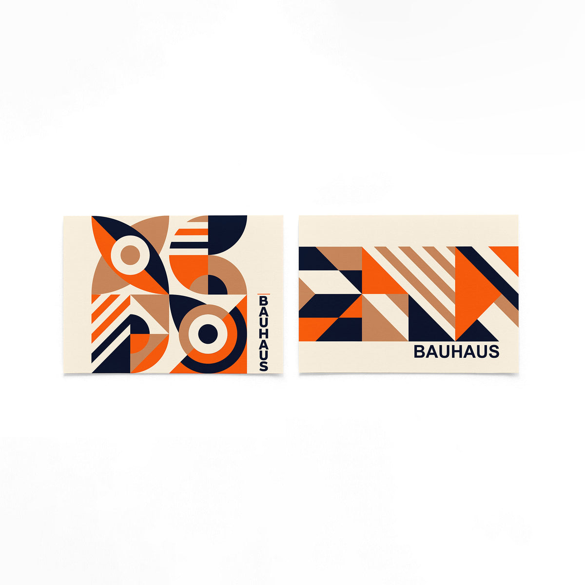 Twee landscape posters met terracotta cirkels en diagonalen als vrijstaande productfoto