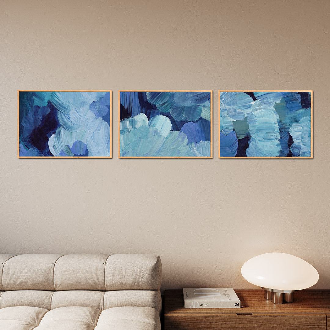 Blauwe borstelstreken Posterset