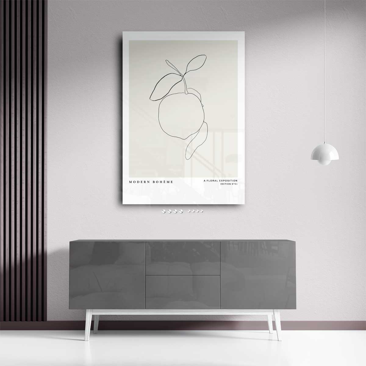 Minimalistische Citruslijntekening Kunstwerk-canvas-dibond-plexiglas-wanddecoratie-WallArtistic
