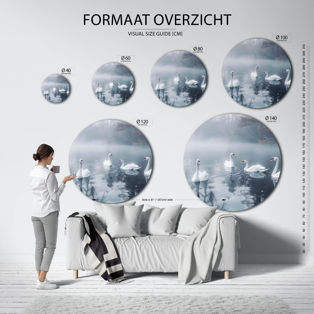 Zwanen in mistige vijver Muurcirkel