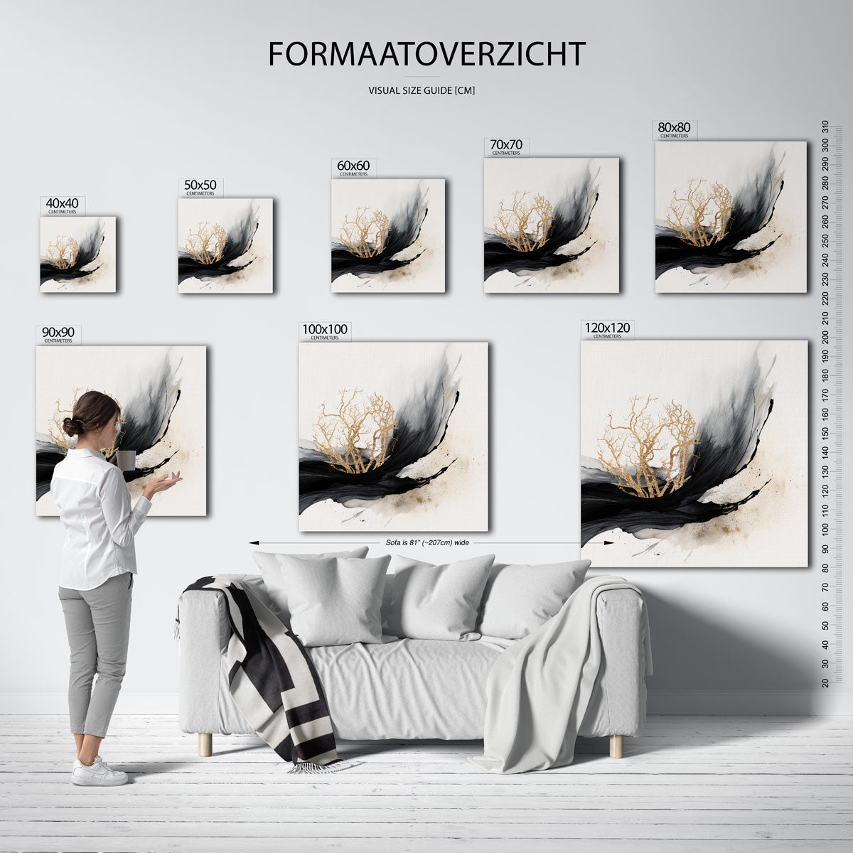 Gouden takken en zwarte golven Poster