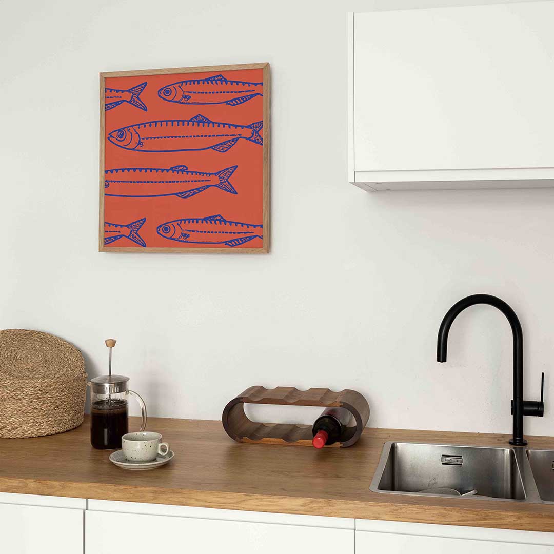 Vissen op rode achtergrond Poster