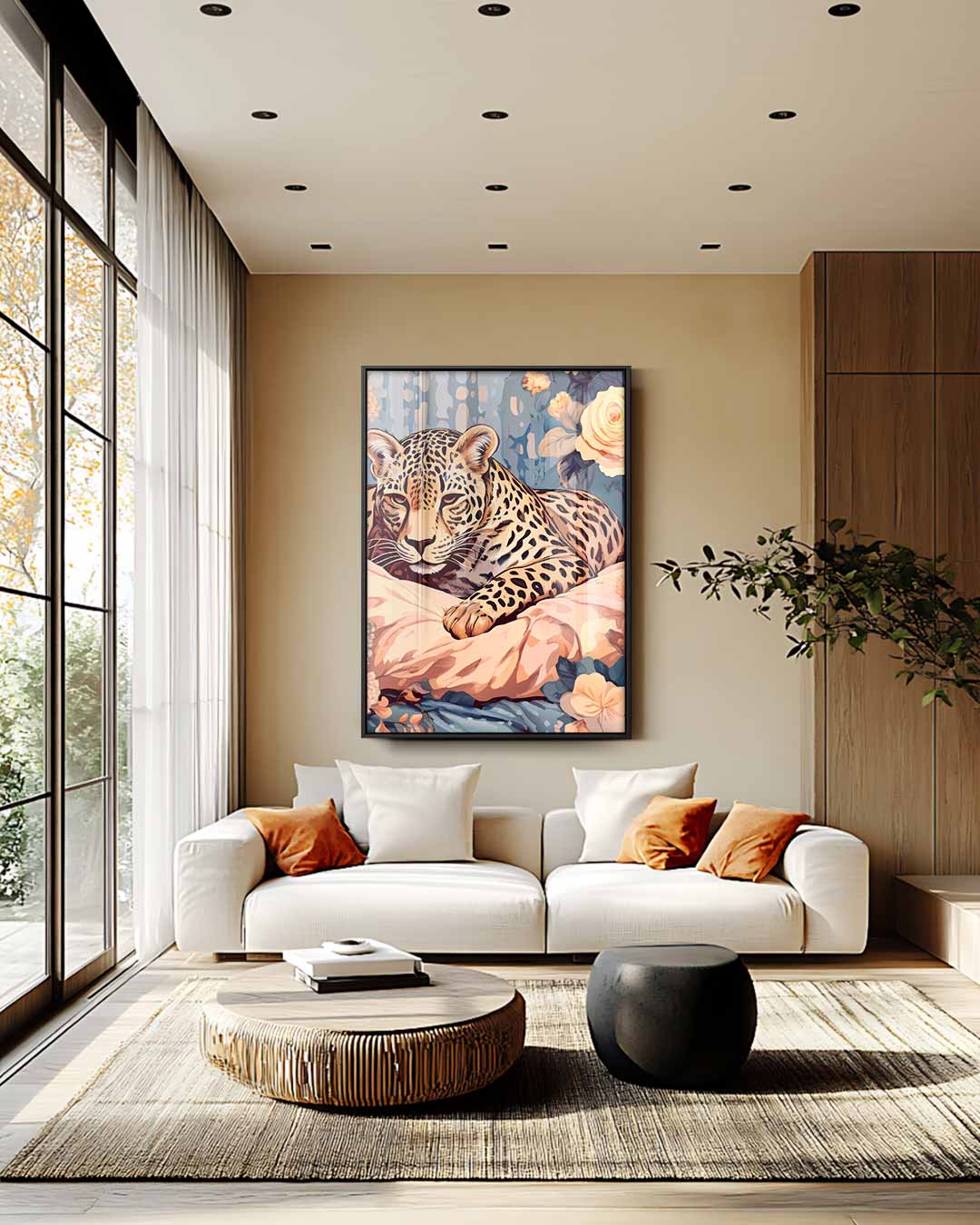 Luipaard in Bloemenpracht Kunstwerk-canvas-dibond-plexiglas-wanddecoratie-WallArtistic