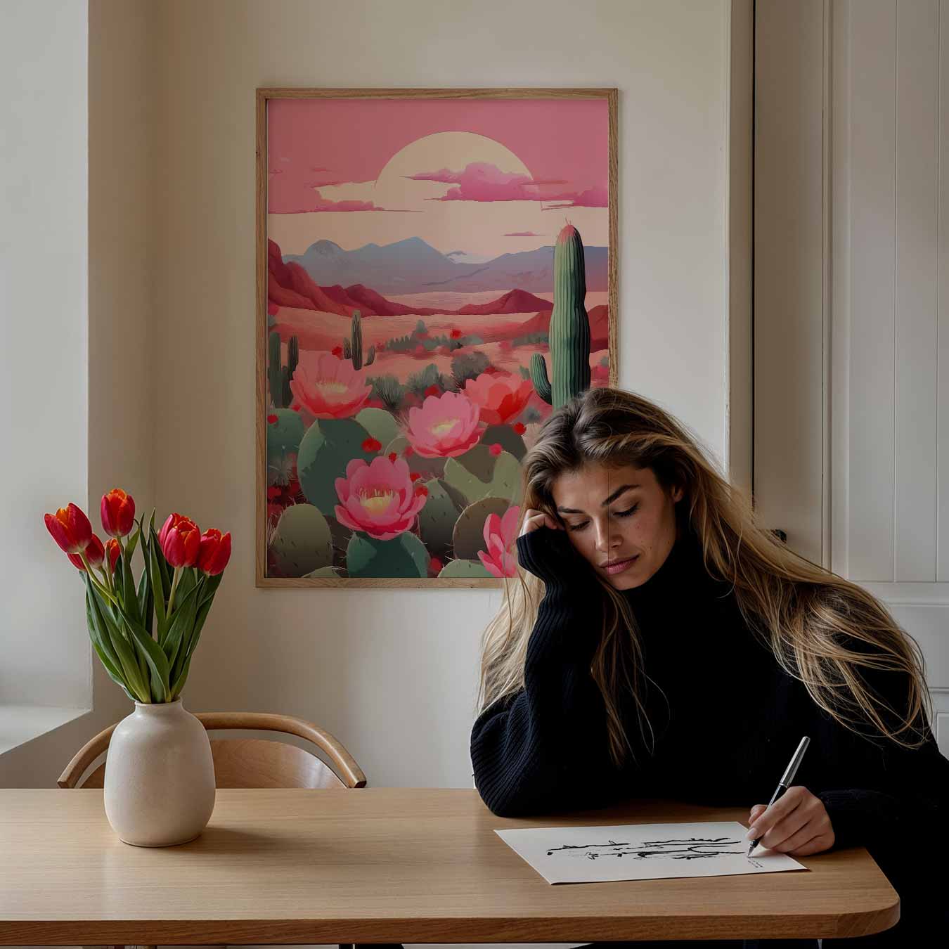 Woestijnbloemen bij Zonsondergang Poster-WallArtistic