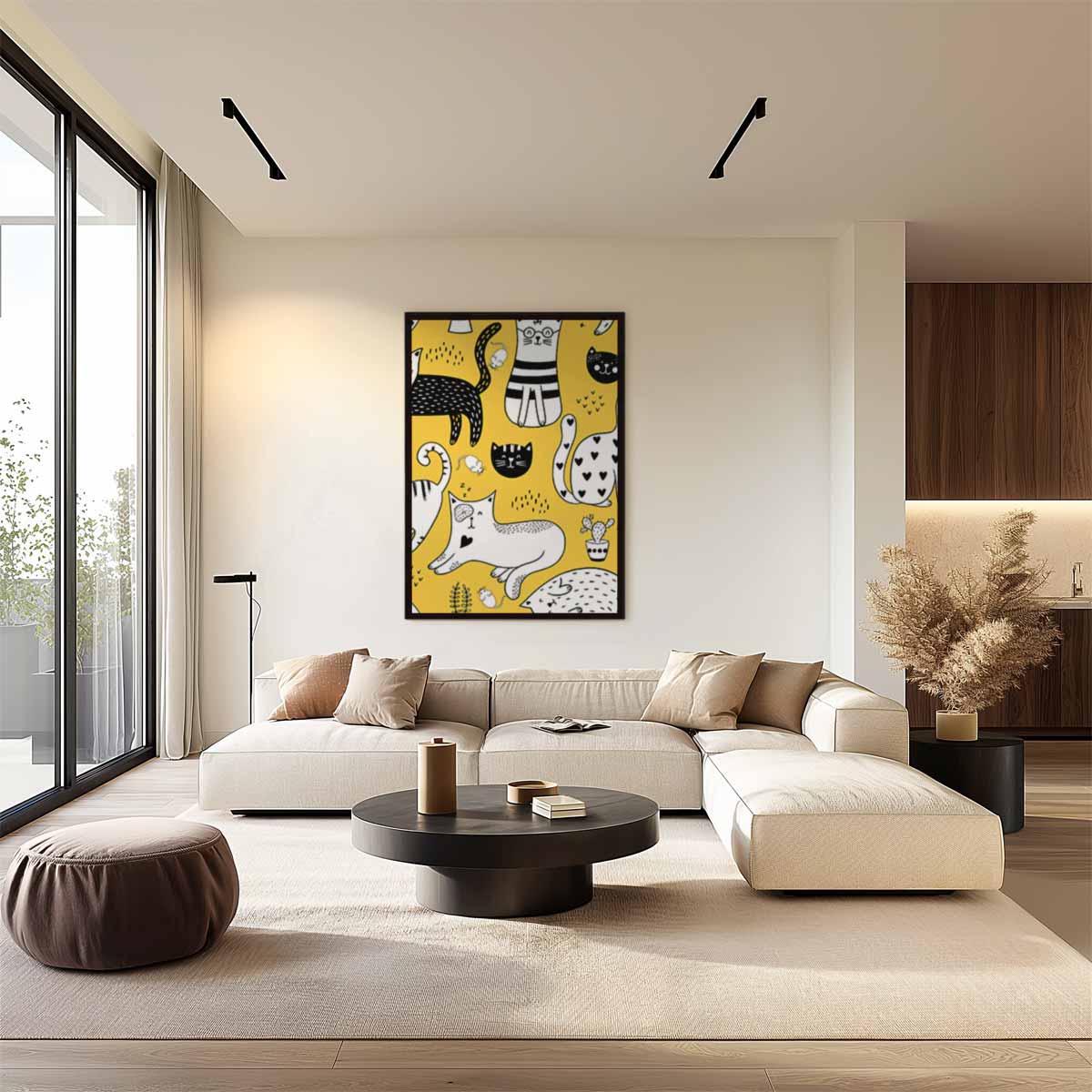 Speelse Katten Illustratie Kunstwerk-canvas-dibond-plexiglas-wanddecoratie-WallArtistic