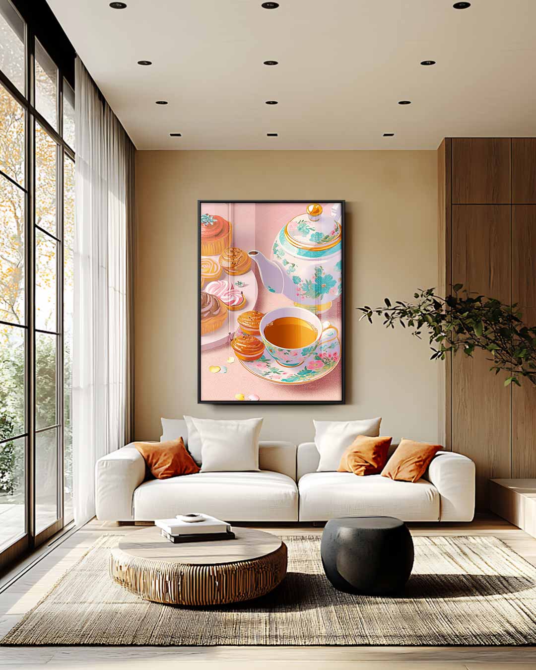 Thee en Gebak Illustratie Kunstwerk-canvas-dibond-plexiglas-wanddecoratie-WallArtistic