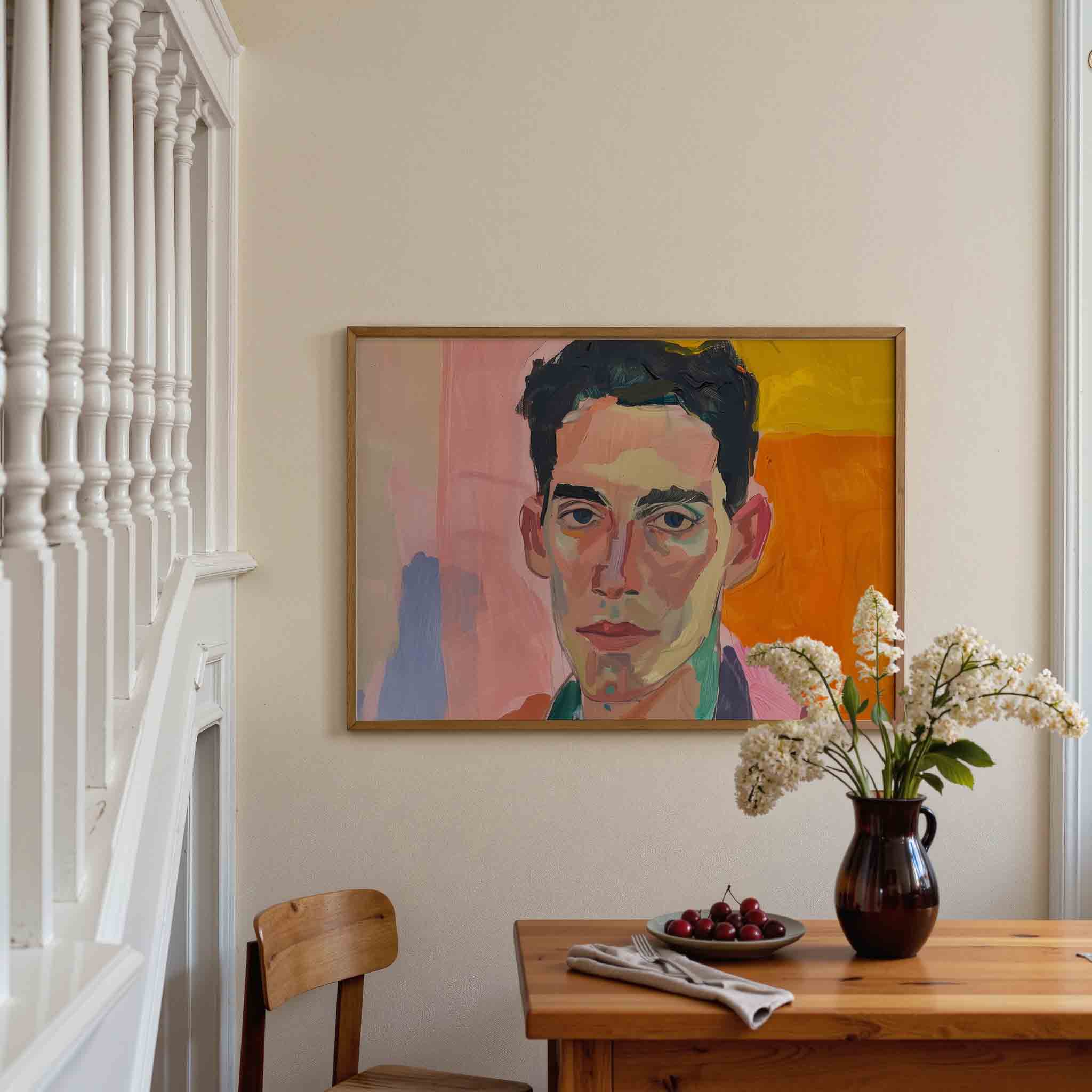Portret met kleurrijke achtergrond Poster