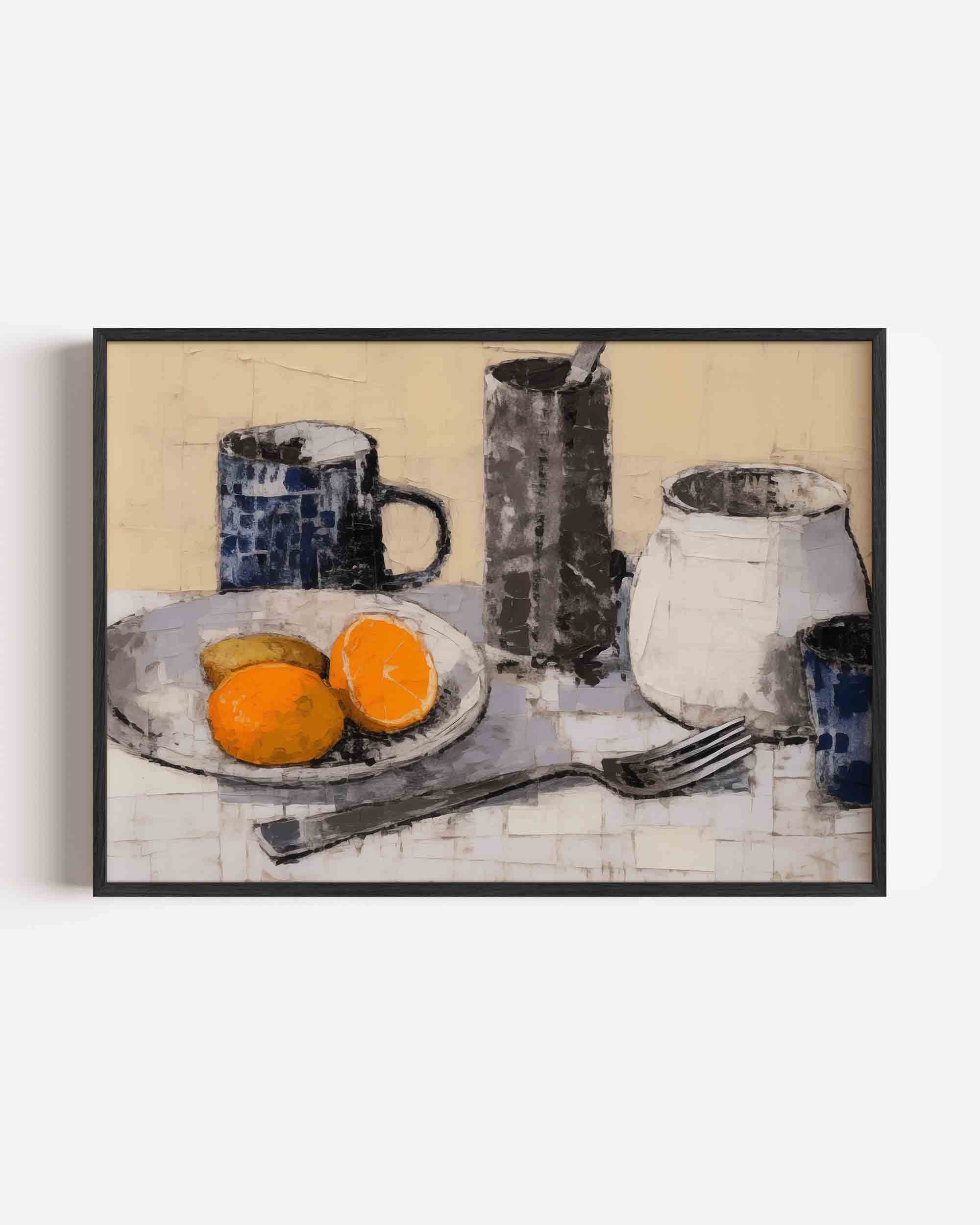 Stilleven met fruit en servies Poster