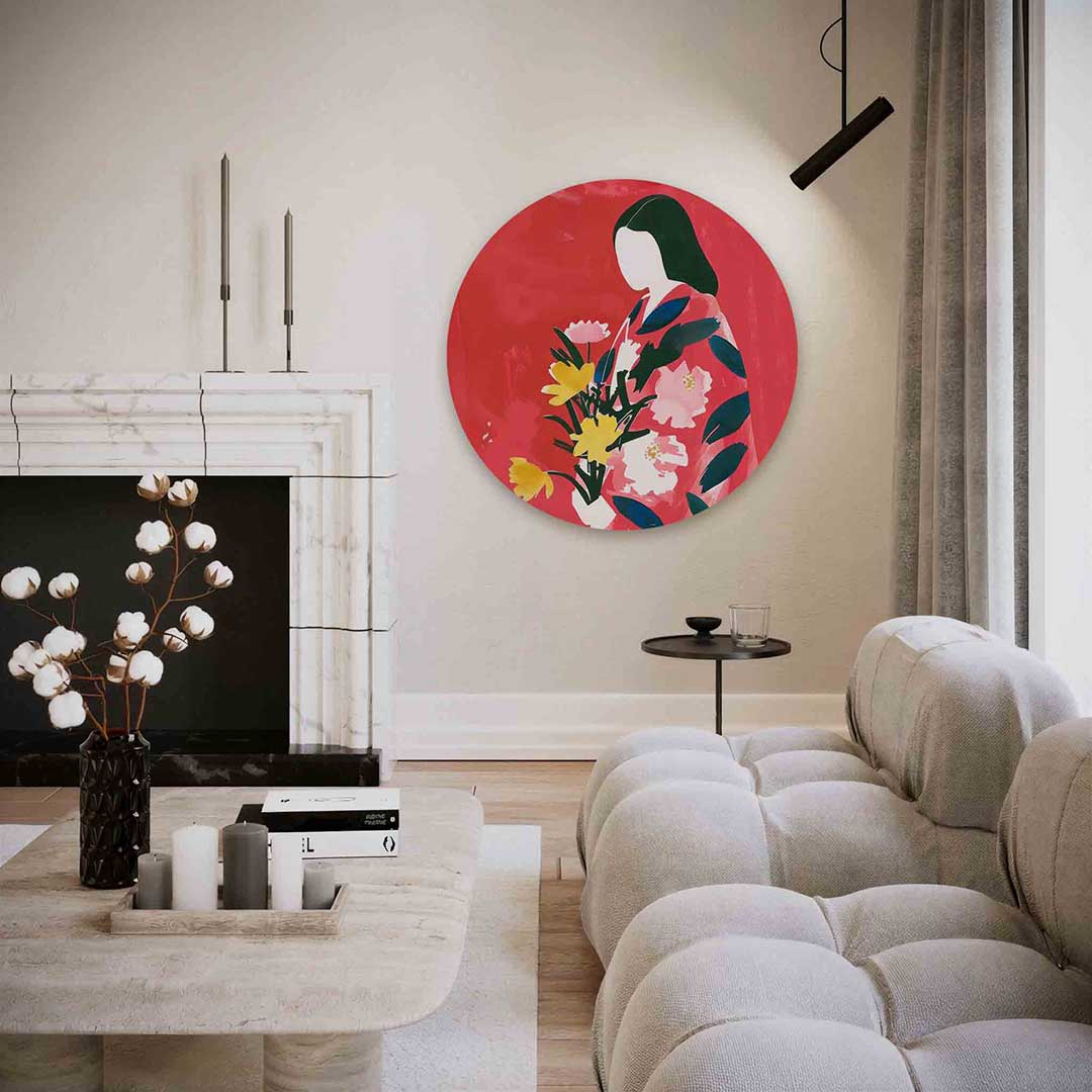 Vrouw met bloemen Muurcirkel
