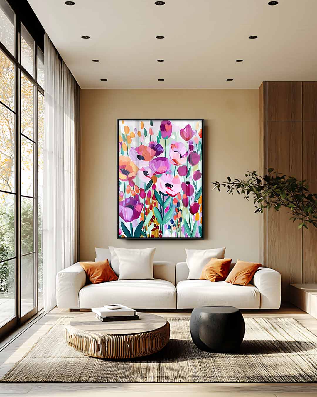 Kleurrijke Bloementuin Kunstwerk-canvas-dibond-plexiglas-wanddecoratie-WallArtistic