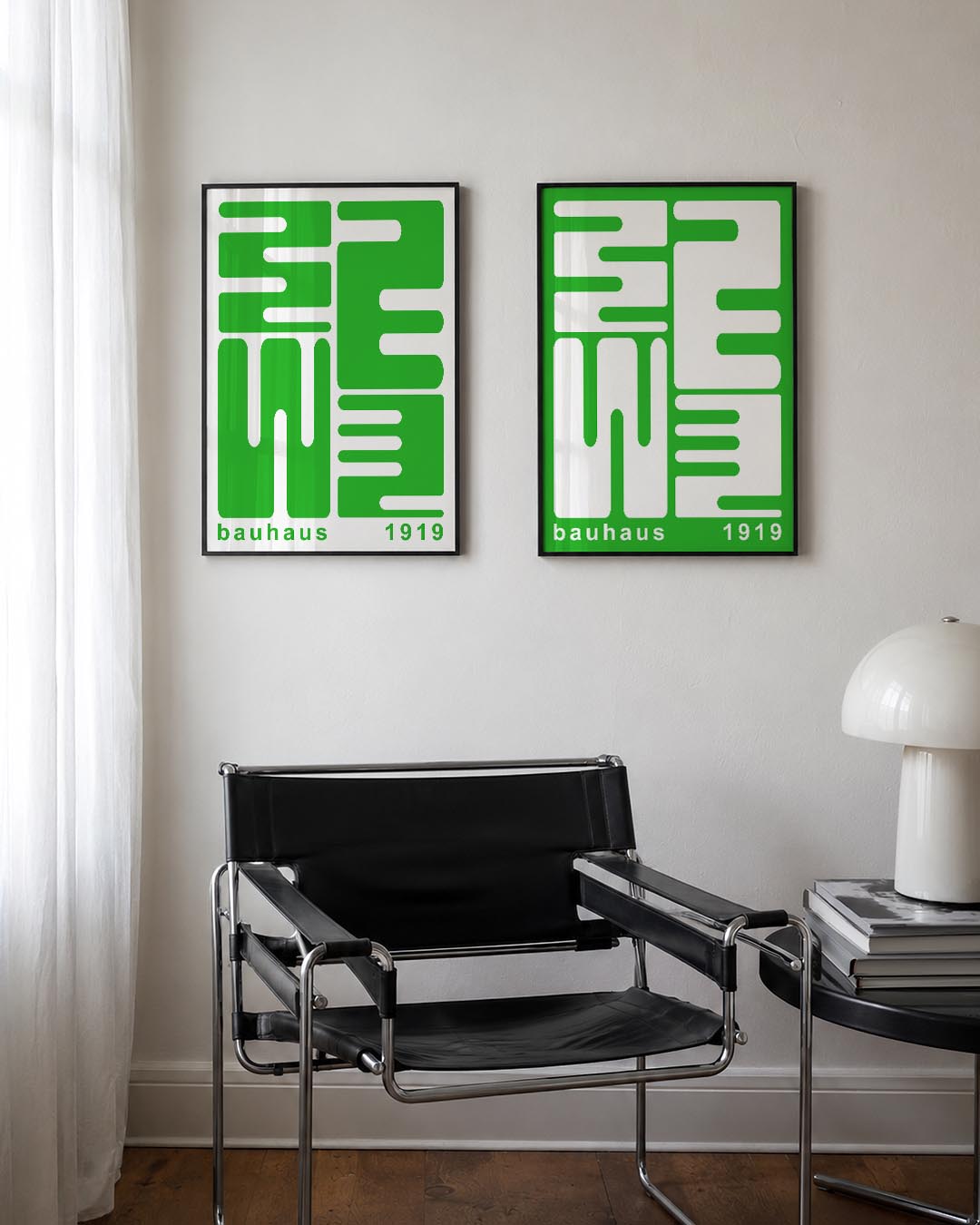 Groene lijnenvormen Posterset