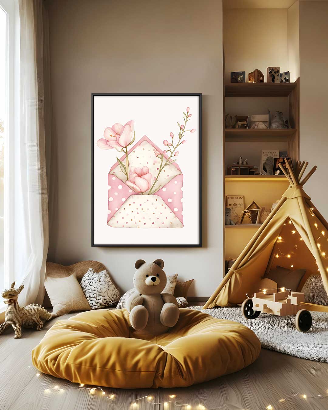 Bloemen in een Gestippelde Envelop Kunstwerk-canvas-dibond-plexiglas-wanddecoratie-WallArtistic