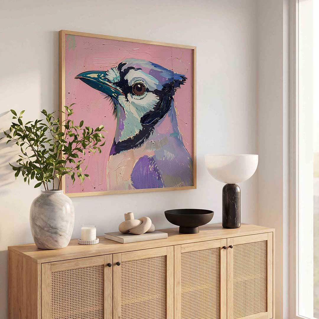 Vogel op roze achtergrond Poster