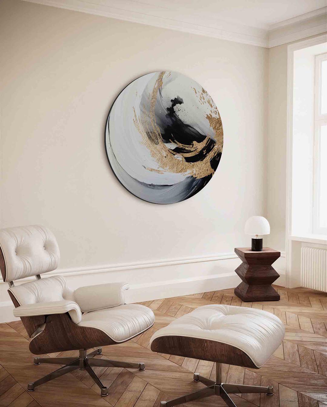 Zwart en goud abstracte Muurcirkel