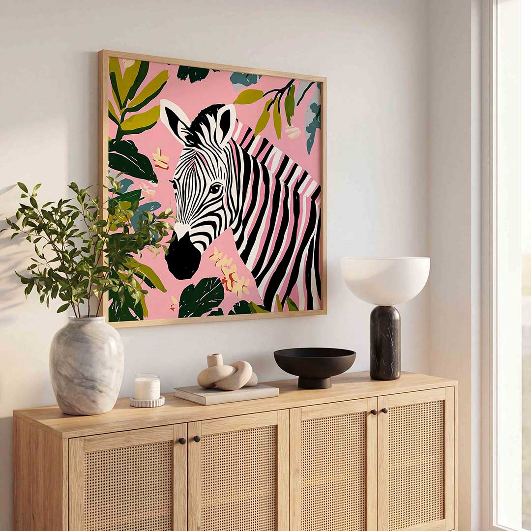 Zebra en bladeren Poster
