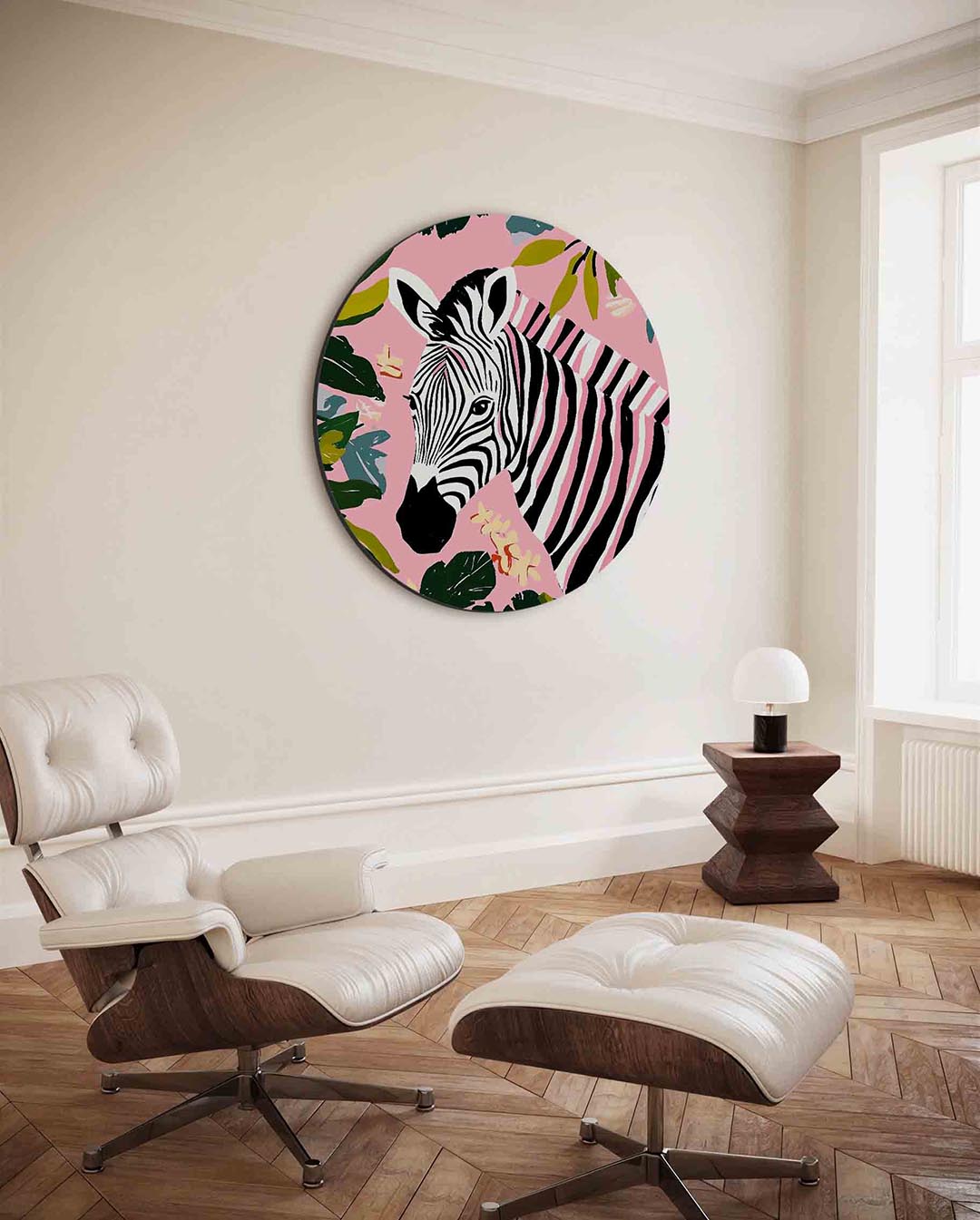 Zebra en bladeren Muurcirkel