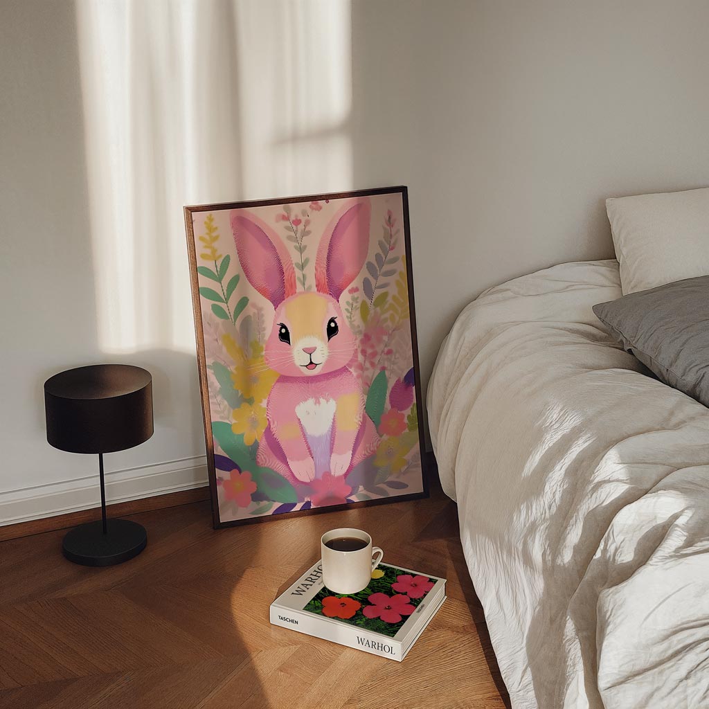 Vrolijke Bloemenkonijn Poster-WallArtistic