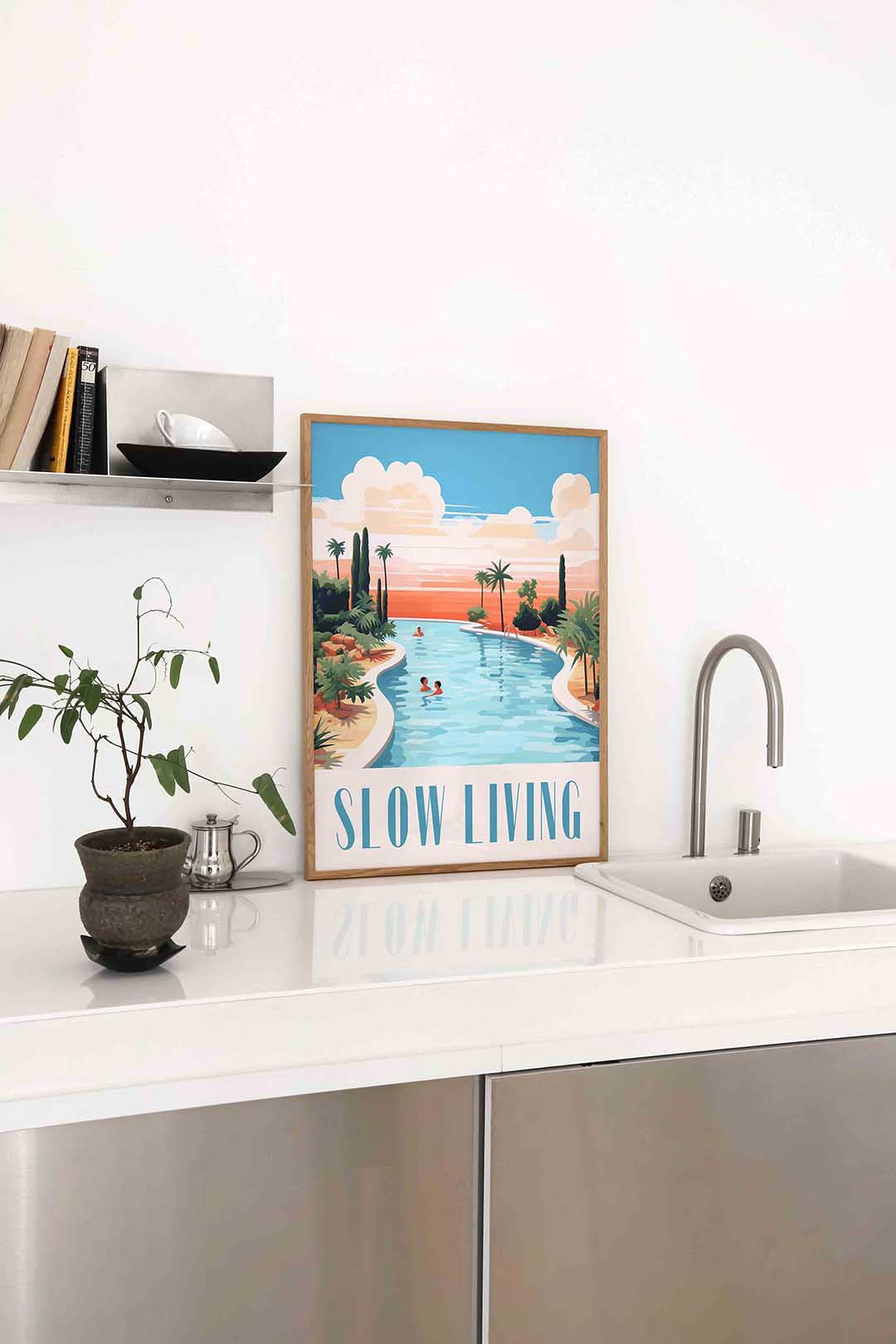 Zwembad en palmbomen Poster