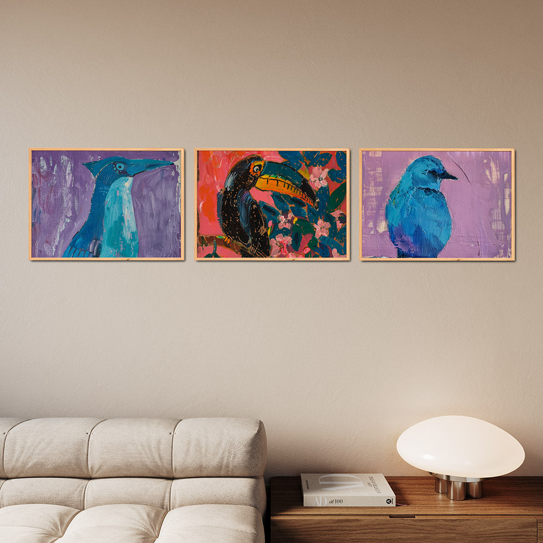 Vogelsilhouet en kleuren Posterset