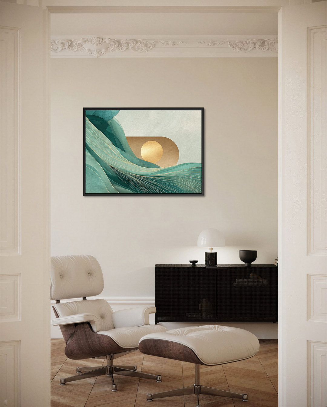 Golvende lijnen en cirkel Kunstwerk