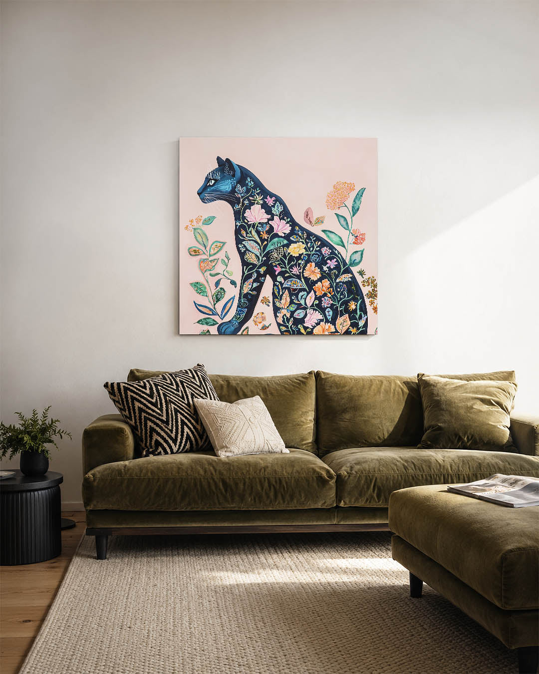 Floraal kattenportret Kunstwerk