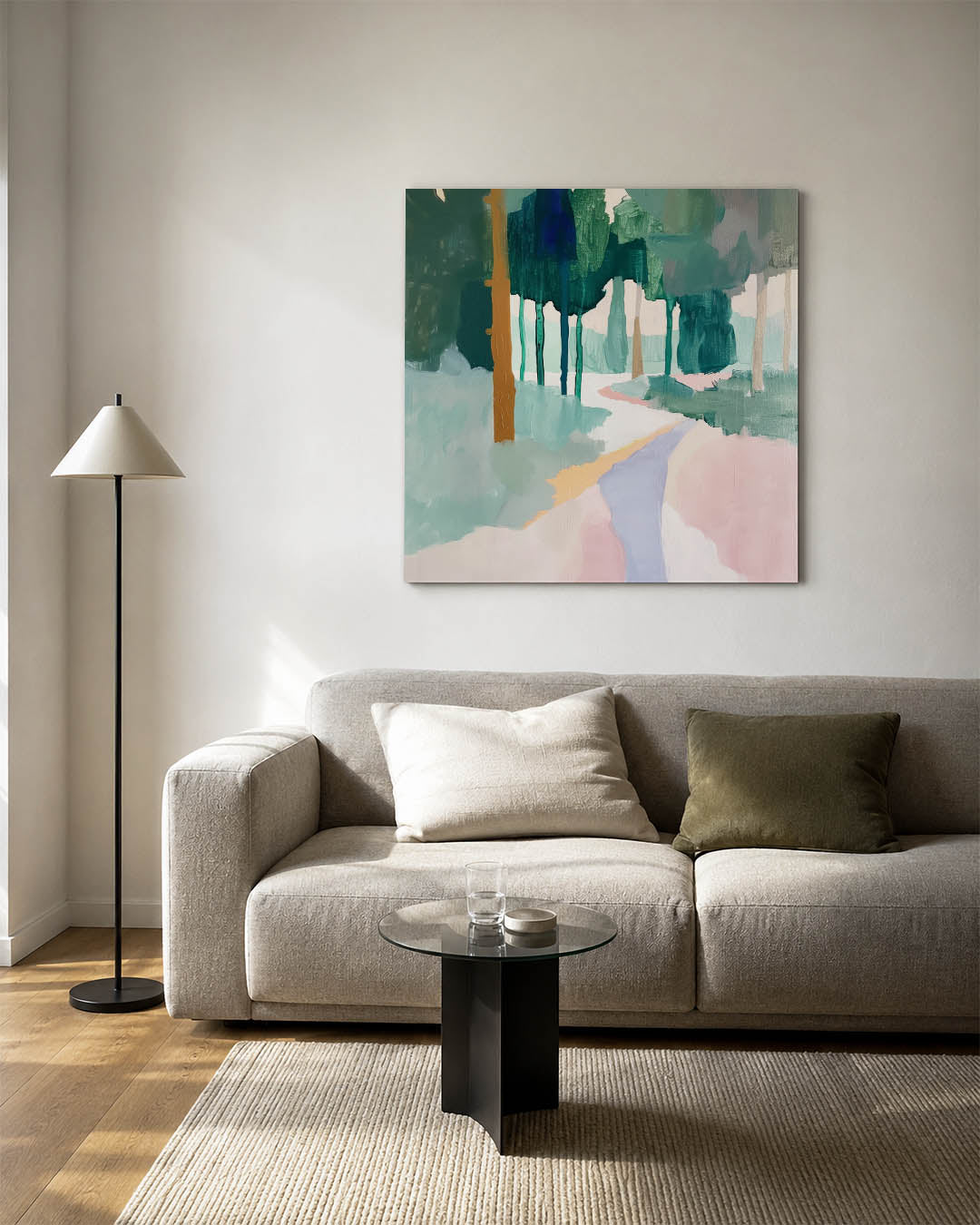 Boslandschap in kleurvlakken Kunstwerk