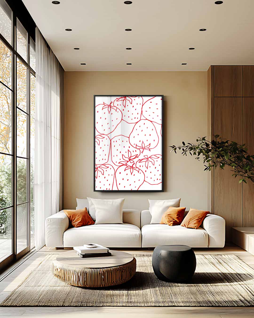 Speelse Aardbeien Illustratie Kunstwerk-canvas-dibond-plexiglas-wanddecoratie-WallArtistic