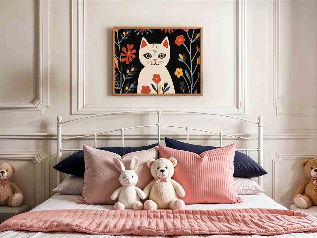 Kat met bloemen Poster