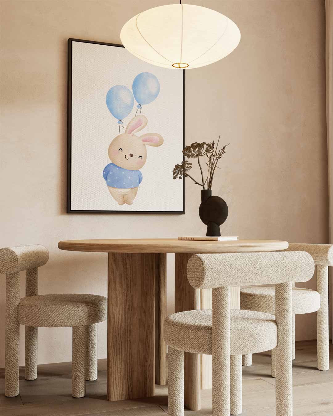 Vrolijk Konijntje met Ballonnen Kunstwerk-canvas-dibond-plexiglas-wanddecoratie-WallArtistic