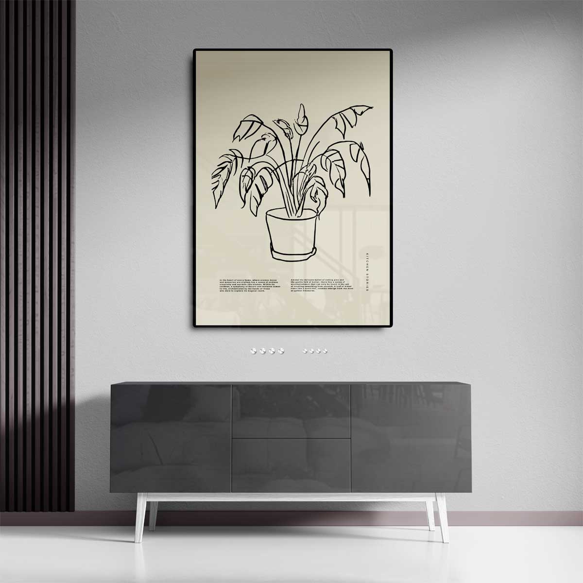 Schaduwplant in Minimalistische Lijntekening Kunstwerk-canvas-dibond-plexiglas-wanddecoratie-WallArtistic