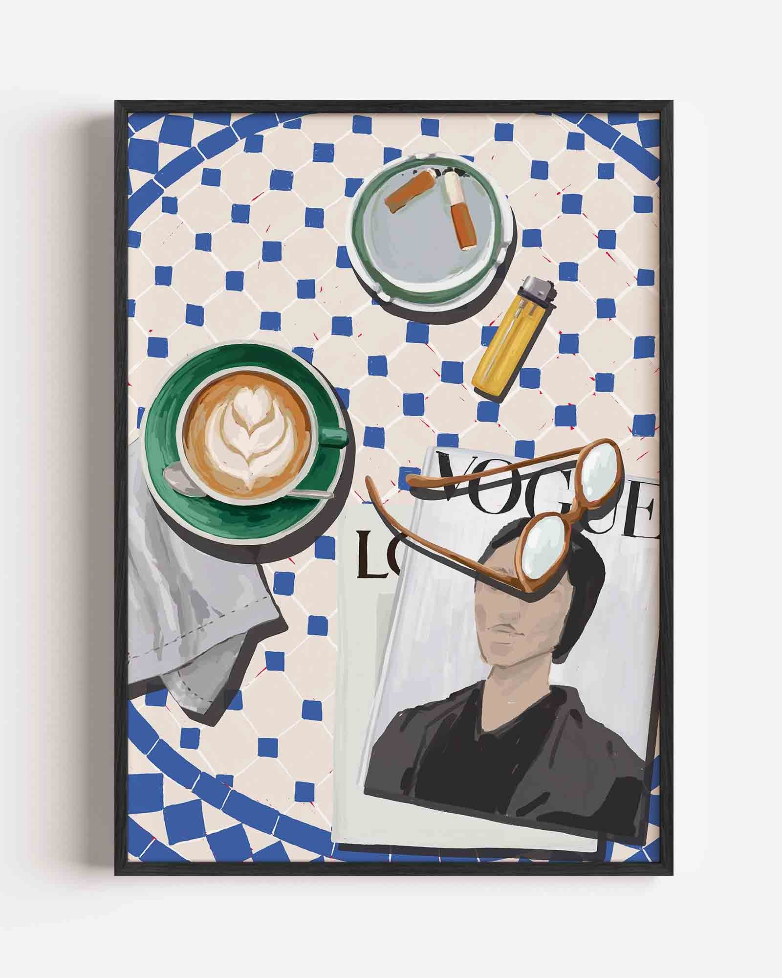 Tafel met koffie en tijdschrift Poster
